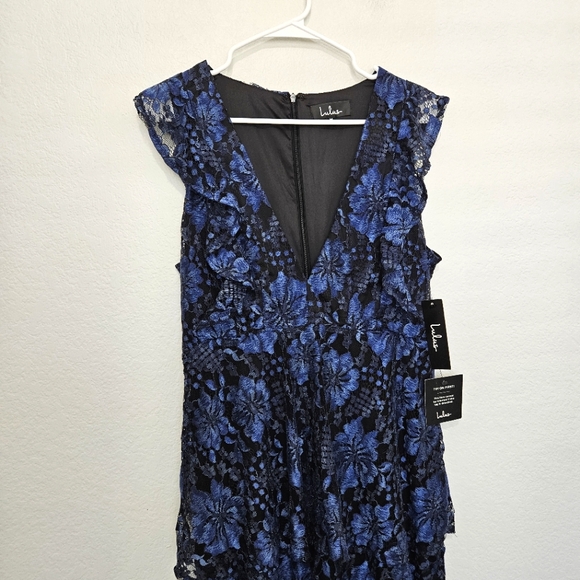 NWT Lulus | Molinetto Navy Blue Lace Ruffled Tiered Sleeveless Maxi Women XL - Picture 6 of 11